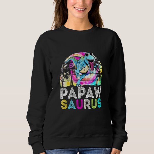 Tie Dye Papawsaurus Dinosaur Daddy Saurus Familie  Trui (Voorkant)