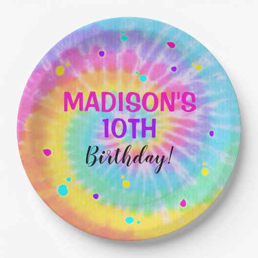 Tie Dye Papier Borden Regenboog Tie Dye Papieren Bordje (Voorkant)