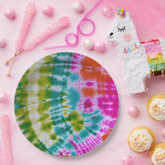Tie Dye Papieren Bordje (Feest)
