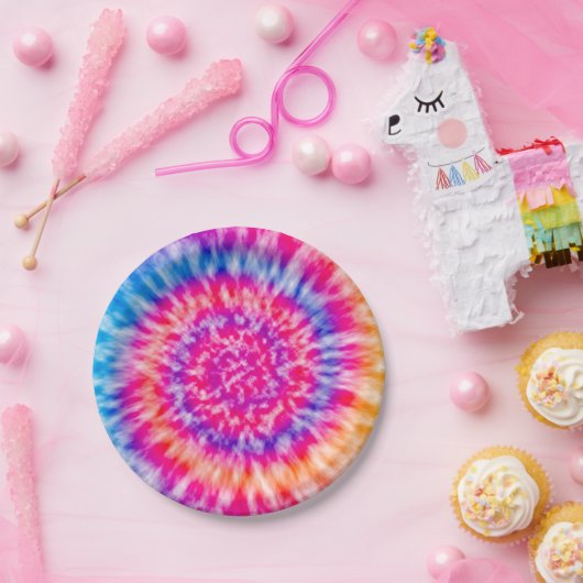 Tie Dye Papieren Bordje (Feest)
