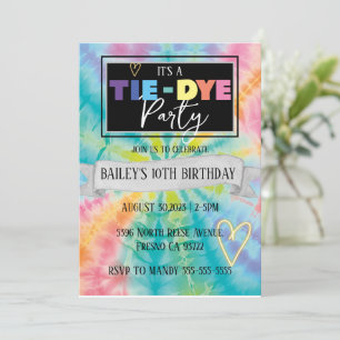 Tie Dye Party Hippie Rainbow Verjaardag uitnodigin Kaart