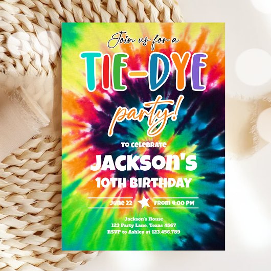 Tie Dye Party Hippy Bright Colors Boy Birthday Kaart