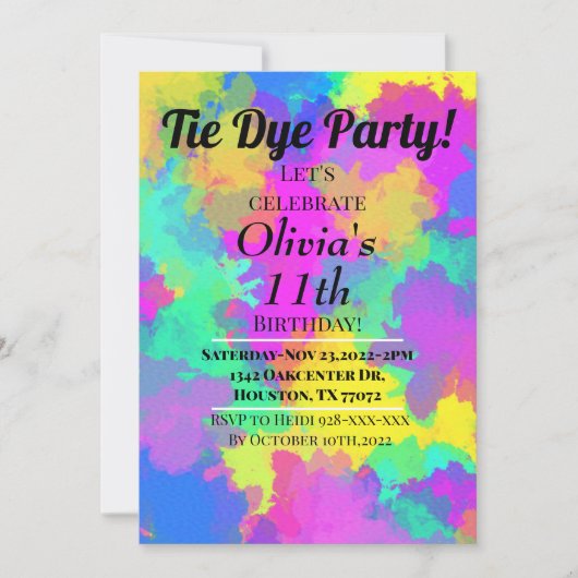 Tie Dye Party Invitation Hippy Tie Dye Kaart (Voorkant)