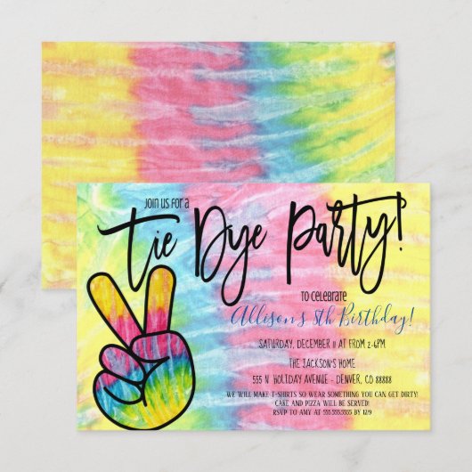 Tie Dye Party Invitation Kaart (Voorkant / Achterkant)