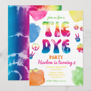 Tie Dye Party Invitation   Tie Dye Birthday Kaart