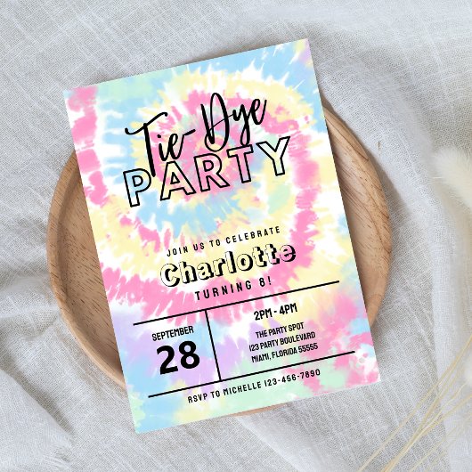 Tie Dye Party met Retro Pastel Kleuren Kaart