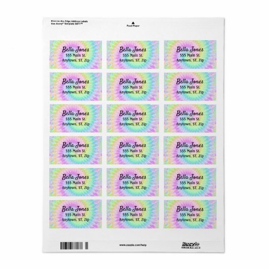 Tie Dye Pastel Adres Label (Full Sheet)