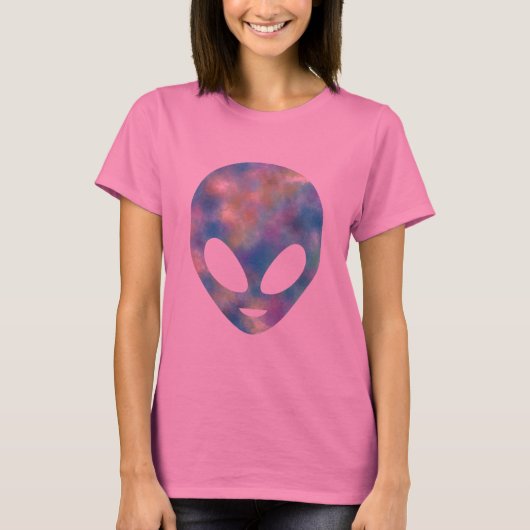 Tie Dye Pastel die Alien Head glimlacht T-shirt (Voorkant)