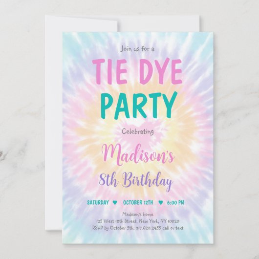 Tie Dye Pastel Hippie Peace Love Birthday Kaart (Voorkant)