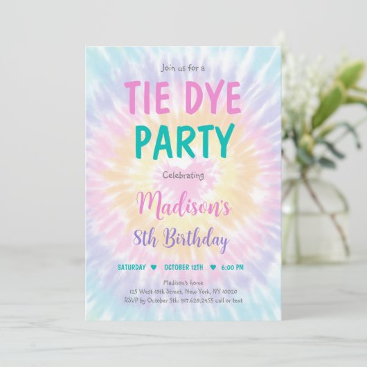Tie Dye Pastel Hippie Peace Love Birthday Kaart (Staand voorkant)