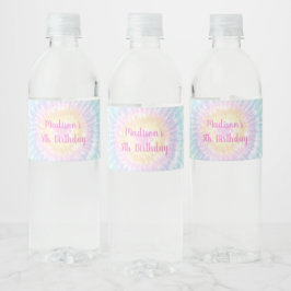 Tie Dye Pastel Hippie Peace Love Birthday Waterfles Etiket