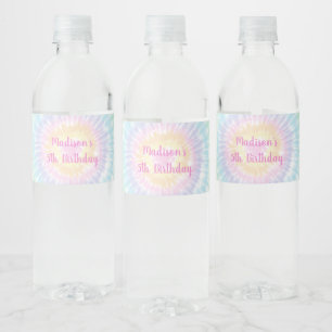 Tie Dye Pastel Hippie Peace Love Birthday Waterfles Etiket