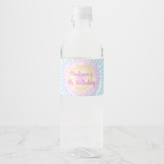 Tie Dye Pastel Hippie Peace Love Birthday Waterfles Etiket (Voorkant)