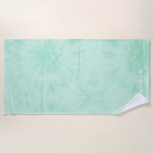 Tie Dye | Pastel Mint Green Monogram Strandlaken (Voorkant)