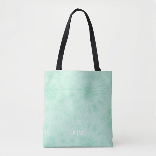 Tie Dye | Pastel Mint Green Monogram Tote Bag (Voorkant)