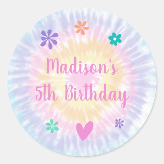 Tie Dye Pastel Rainbow Boho Hippie Birthday Ronde Sticker (Voorkant)