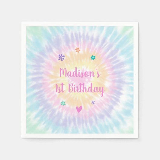 Tie Dye Pastel Rainbow Boho Hippie Birthday Servet (Voorkant)