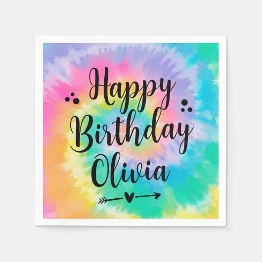 Tie Dye Pastel Rainbow Verjaardag Meisje Servet (Voorkant)