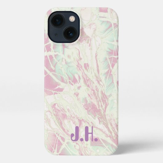 Tie Dye | Pastel roze munt groen monogram iPhone Hoesje (Achterkant)