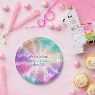 Tie Dye Pastel Roze Sinaasappel Blauwgroen Paarse  Papieren Bordje