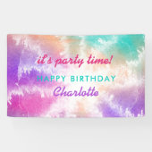 Tie Dye Pastel Roze Sinaasappel Blauwgroen Paarse  Spandoek (Horizontaal)