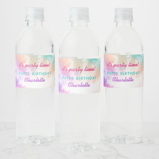 Tie Dye Pastel Roze Sinaasappel Blauwgroen Paarse  Waterfles Etiket (Flessen)