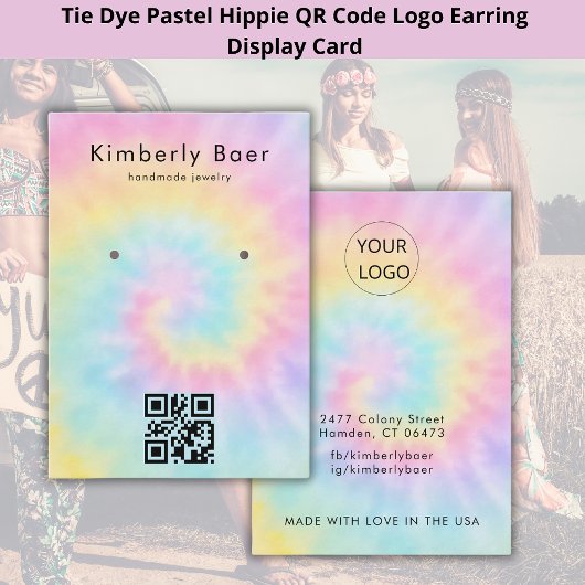 Tie Dye Pastel Waterverf 70s Oorbel Display Visitekaartje