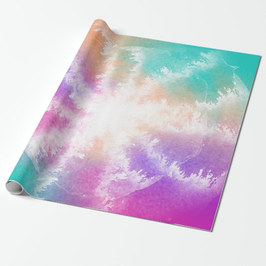 Tie Dye Pastel Waterverf Roze Sinaasappel Blauwgro Cadeaupapier (Uitgerold)