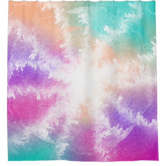 Tie Dye Pastel Waterverf Roze Sinaasappel Blauwgro Douchegordijn (Voorkant)