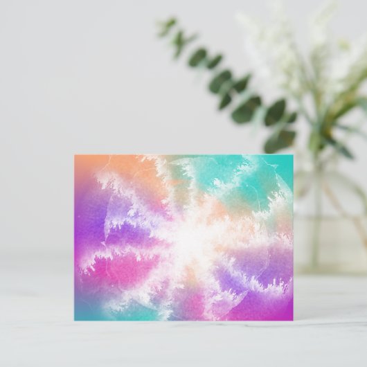 Tie Dye Pastel Waterverf Roze Sinaasappel Blauwgro Feestdagenkaart (Staand voorkant)