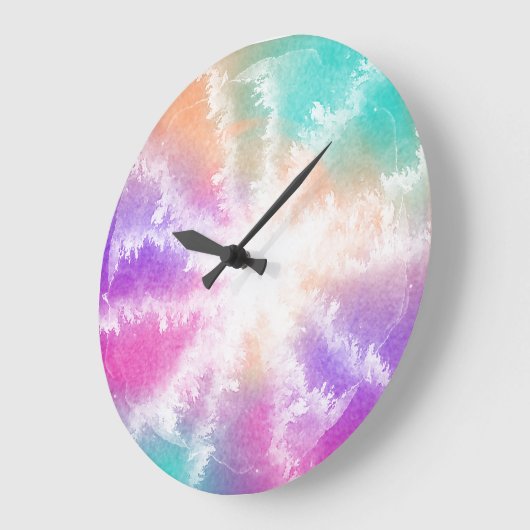 Tie Dye Pastel Waterverf Roze Sinaasappel Blauwgro Grote Klok (Hoek)