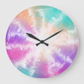Tie Dye Pastel Waterverf Roze Sinaasappel Blauwgro Grote Klok (Voorkant)