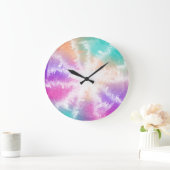 Tie Dye Pastel Waterverf Roze Sinaasappel Blauwgro Grote Klok (Huis)