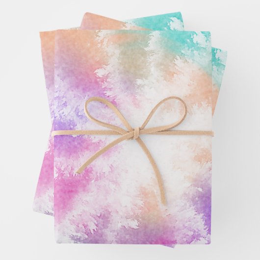 Tie Dye Pastel Waterverf Roze Sinaasappel Blauwgro Inpakpapier Vel (In situ)