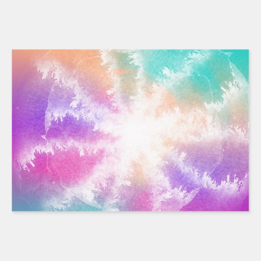 Tie Dye Pastel Waterverf Roze Sinaasappel Blauwgro Inpakpapier Vel (Voorkant)