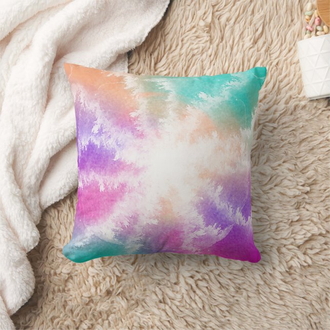 Tie Dye Pastel Waterverf Roze Sinaasappel Blauwgro Kussen (Deken)
