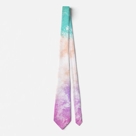 Tie Dye Pastel Waterverf Roze Sinaasappel Blauwgro Stropdas (Voorkant)