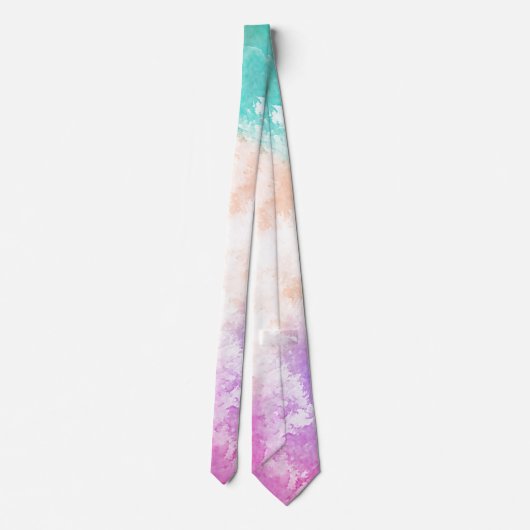 Tie Dye Pastel Waterverf Roze Sinaasappel Blauwgro Stropdas (Achterkant)