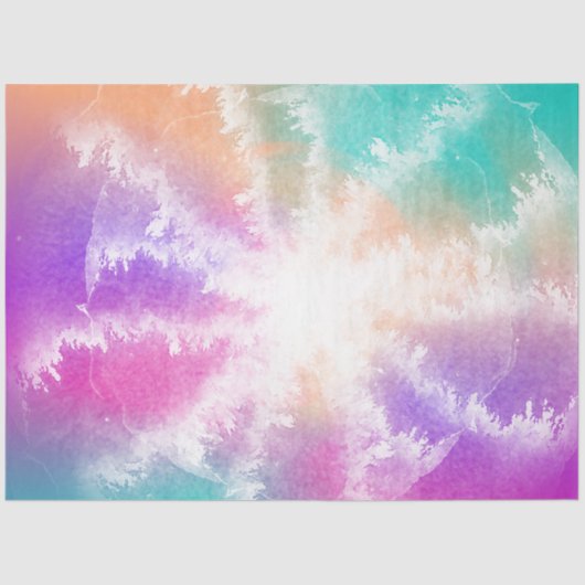 Tie Dye Pastel Waterverf Roze Sinaasappel Blauwgro Tissuepapier (Voorkant)