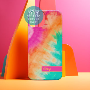 Tie Dye Patroon Roze Oranje Teal - aangepaste naam iPhone 15 Case
