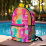 Tie Dye Pattern Hot Roze Sinaasappel Blauwgroen -  Bedrukte Rugzak<br><div class="desc">Een gewaagd, kleurrijk ontwerp met kleurrijke tinten van hete roze, sinaasappel en aqua blauw met een leuk kleurblok om jouw naam of tekst toe te voegen. Het gekke stropdaskleurpatroon heeft een verscheidenheid aan kleuren. U kunt een naam, monogram of andere aangepaste tekst toevoegen. Als u de illustratie wilt verplaatsen, klikt...</div>
