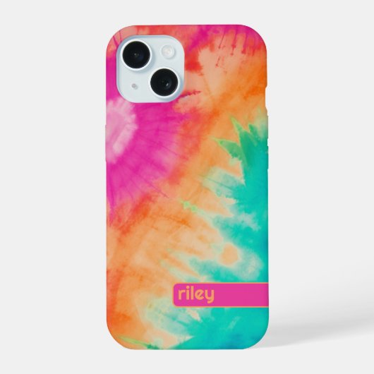 Tie Dye Pattern Hot Roze Sinaasappel Blauwgroen - iPhone 15 Case (Achterkant)