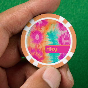 Tie Dye Pattern Hot Roze Sinaasappel Blauwgroen -  Poker Chips