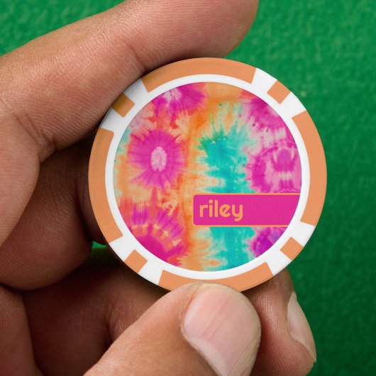 Tie Dye Pattern Hot Roze Sinaasappel Blauwgroen -  Poker Chips