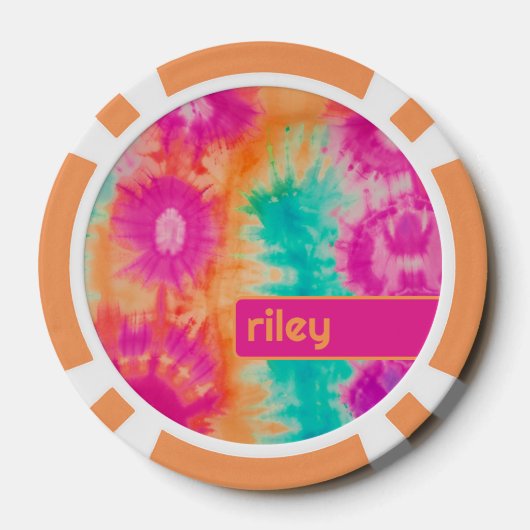 Tie Dye Pattern Hot Roze Sinaasappel Blauwgroen -  Poker Chips (Achterkant)
