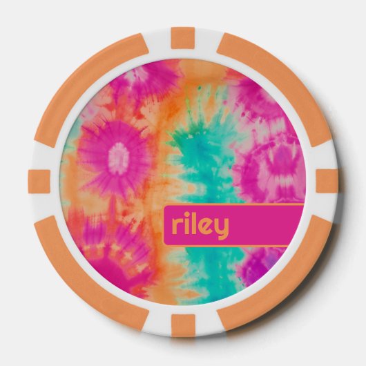 Tie Dye Pattern Hot Roze Sinaasappel Blauwgroen -  Poker Chips (Voorkant)