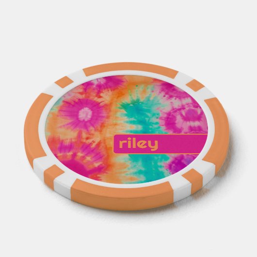 Tie Dye Pattern Hot Roze Sinaasappel Blauwgroen -  Poker Chips (Enkel)