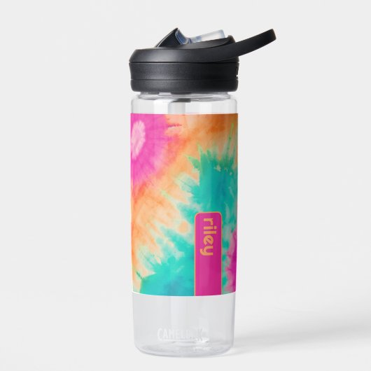 Tie Dye Pattern Hot Roze Sinaasappel Blauwgroen -  Waterfles (Links)