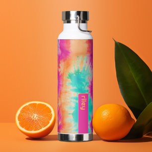 Tie Dye Pattern Hot Roze Sinaasappel Blauwgroen -  Waterfles