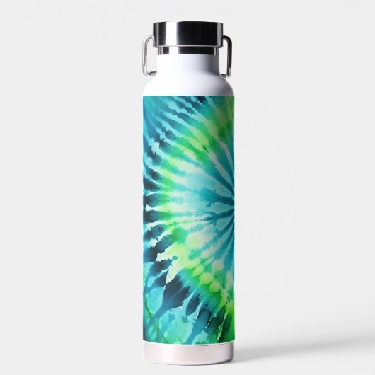 Tie Dye Pattern Limoen Aqua Blauwgroen - aangepast Waterfles (Voorkant)